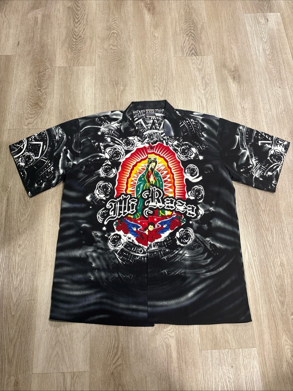 vintage zam brand button up mi raza hispanic mexican graphic low rider Size XL
